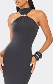 High Neck Trim Detail Fitted Maxi Dress In Black | EGO US | EGO
