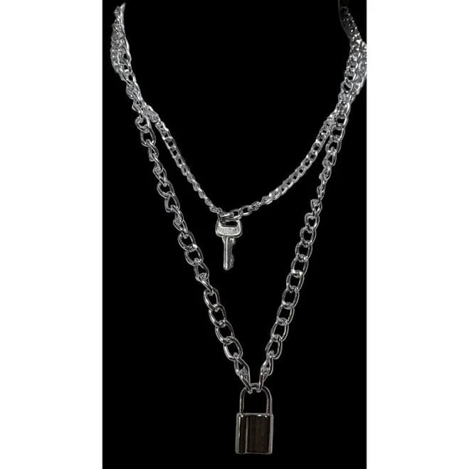 Multi Layer Chain and Lock Fashion Necklace