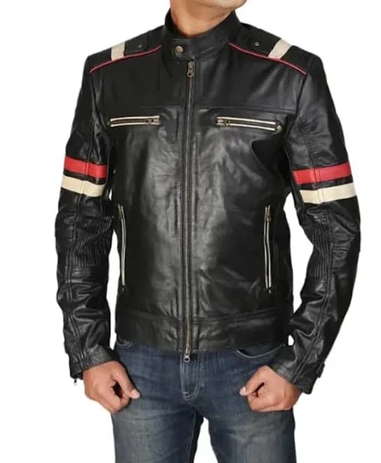 Classic Racer Jacket with Bold Red Stripes