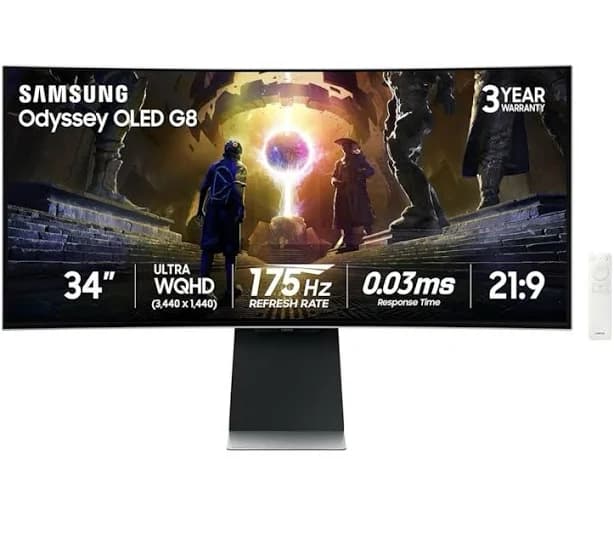 Samsung 34 inch Odyssey OLED G8 175Hz 0.03ms Curved Gaming Monitor