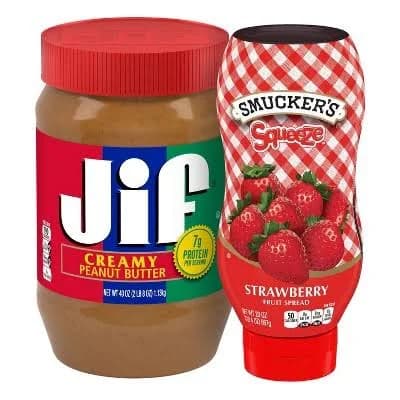 Jif 40oz Creamy Peanut Butter + Smuckers 20oz Squeeze Strawberry Fruit Spread