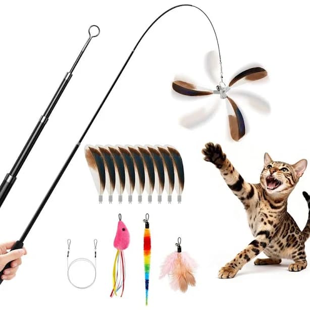 Potaroma Carbon Fiber Lightweight Retractable Interactive Feather Teaser Stick