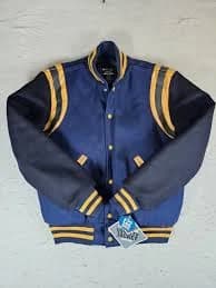 NWTs Holloway The Original Varsity Jacket Blue & Yellow Wool & Leather Mens Sz S