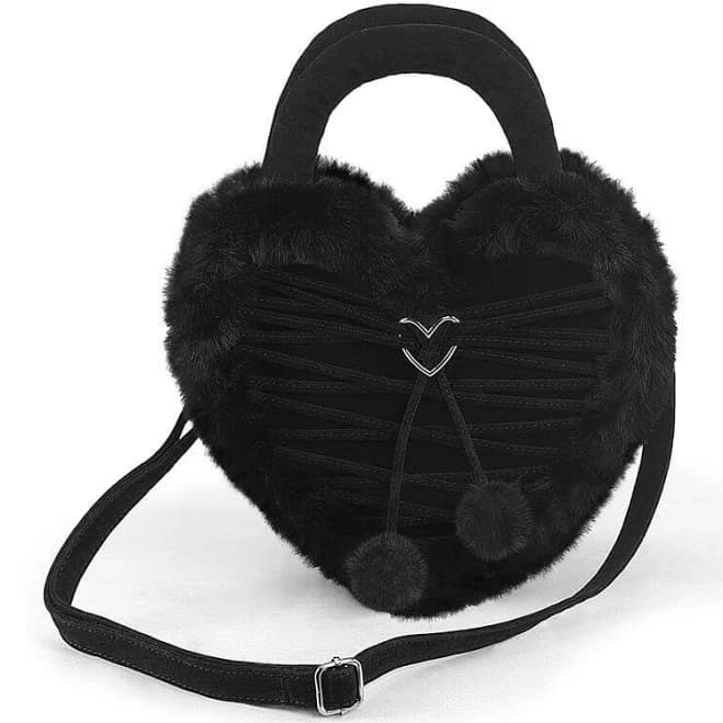 Demonia Heart Shaped Furry Vegan Leather Handbag
