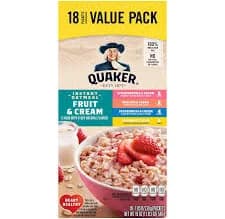 quaker fruit & cream assorted instant oatmeal value pack, 18 - 1.05 oz (30 g) packets [19 oz (1 lb 3 oz) 540 g]