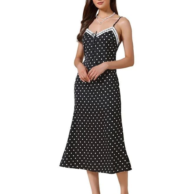 Polka Dots Dress for Women Summer Sleeveless V Neck Spaghetti Straps Maxi Dresses, Women's, Size: Medium, Black