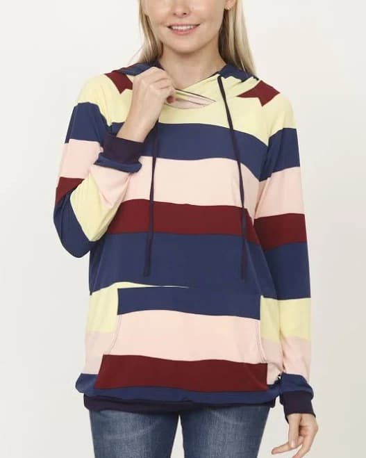 Kangaroo Pocket Multi Stripe Hoodie