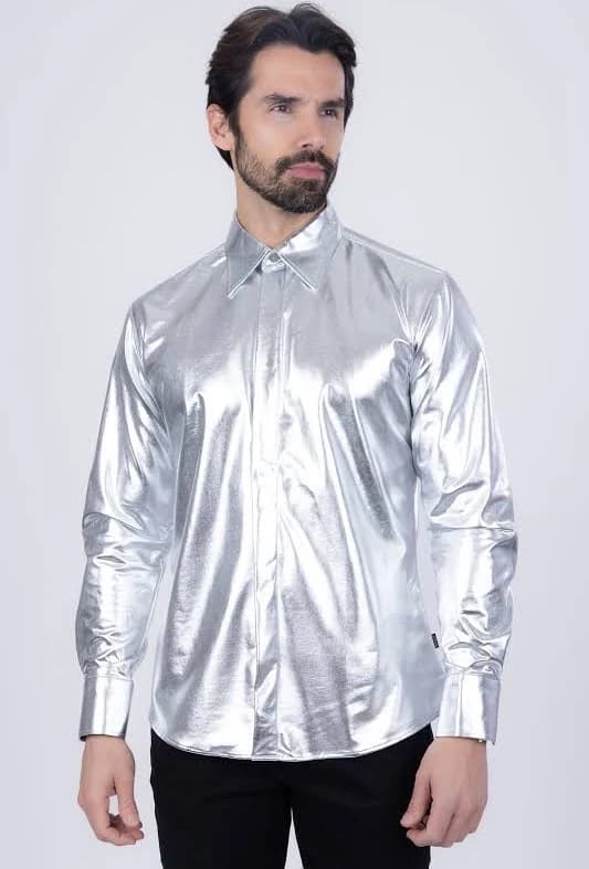 Barabas Men's Metallic Button Down Long Sleeve Shirt