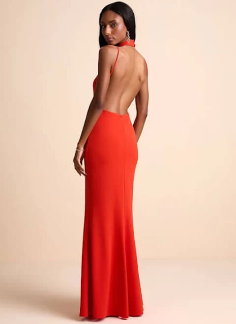 Lulus Orange Mock Neck Backless Maxi Dress Womens