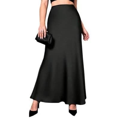 Women's High Waist Satin Maxi Skirt with Side Slit