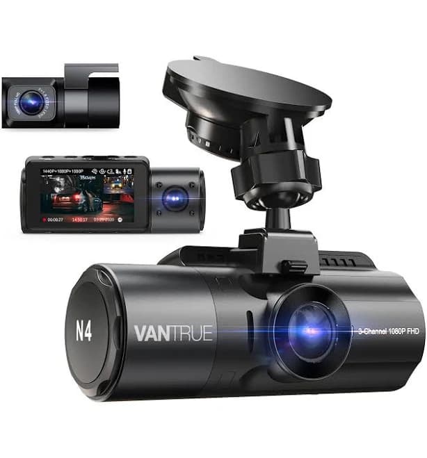 Vantrue N4 3 Channel 4K Dash Cam, 4k+1080p Front and Rear, 1440p+1440p Front and Inside