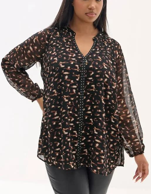Yours Women's Leopard Print Stud Blouse