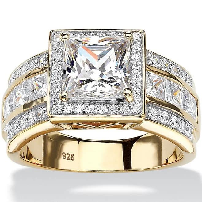 PalmBeach Jewelry 18K Gold-Plated Sterling Silver Princess-Cut Cubic Zirconia Halo