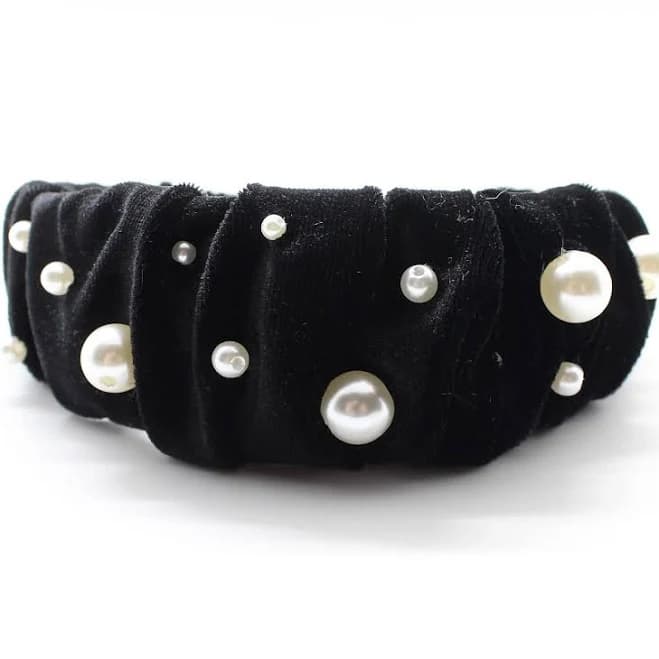 Glamorous Pearl Velvet Ruffle Headband