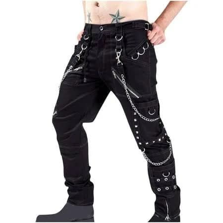 Men's Gothic Punk Cargo Pants with Chains and Studs