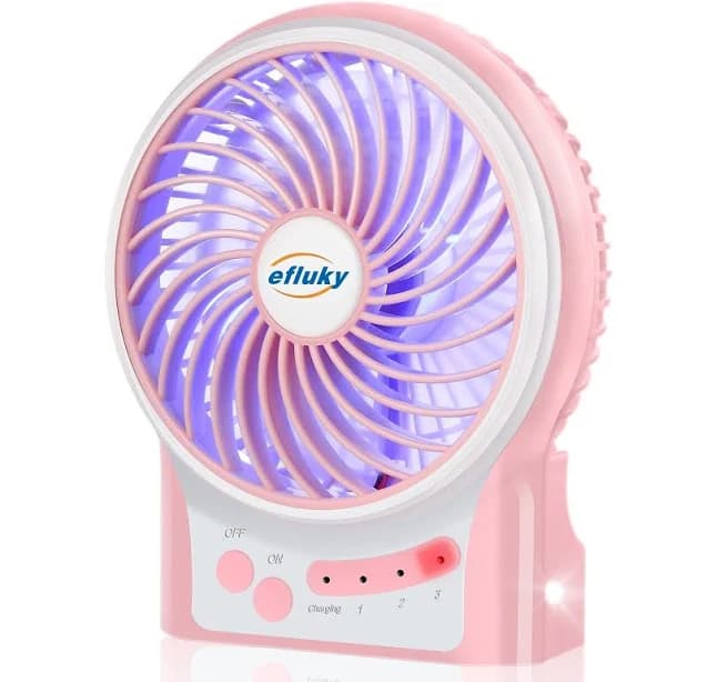 efluky 3 Speeds Mini Desk Fan Rechargeable Battery Operated Fan with Led Light