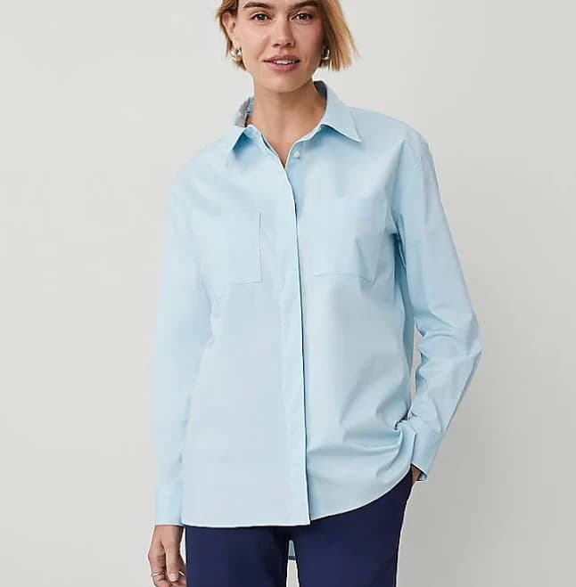 Ann Taylor Women's Petite Weekend Collection Pocket Tunic Shirt