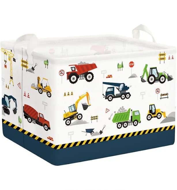 Clastyle Cartoon Construction Truck Shelf Basket Nursery Boy Room Car Decor Gift Basket Rectangle Bulldozer Excavator Basket Blu