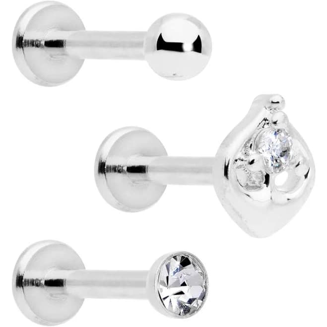 Body Candy 16G 5/16 Clear Gem Internally Threaded Labret Lip Piercing Set