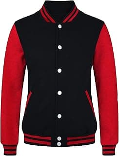 Women Varsity Jacket Baseball Lightweight Outwear Fleece Coat Button Down Clothes