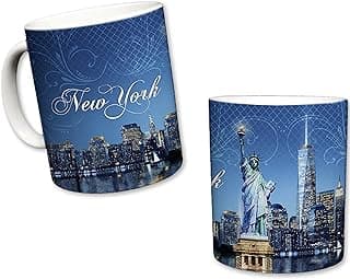 Sweet Gisele | New York City Inspired Mug | Ceramic NYC Coffee Cup | Downtown Manhattan Skyline | One World Trade Center & Statue of Liberty | Hudson River Shot | Great Novelty Gift | 11 Fl. Oz