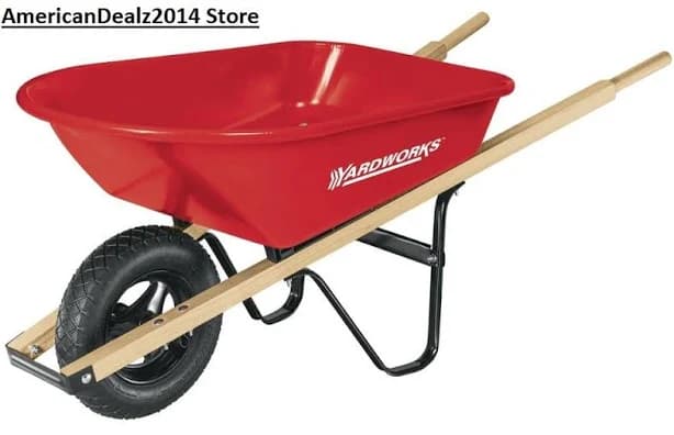 Heavy Duty 225 Lb Red Steel 5 Cu. Ft. Tray Wheelbarrow Wood Handle