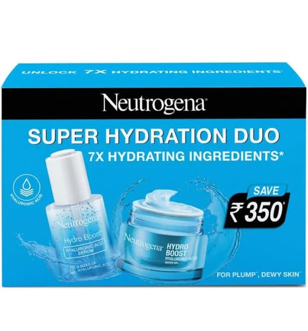Neutrogena Super Hydration Duo pack| Neutrogena Hydroboost Hyaluronic acid Face Moisturizer 50ml| Neutrogena Hydro Serum 30ml| Dual hydration pack|