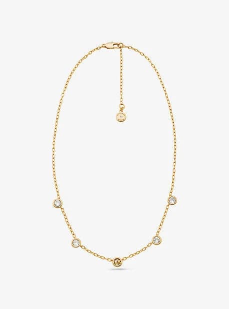 Michael Kors Logo Bezeled Pavé Necklace in Sterling Silver