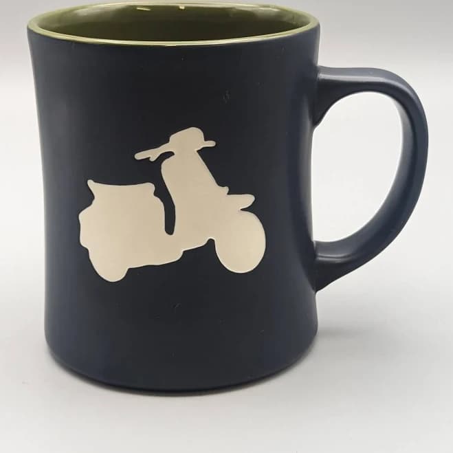 2011 Starbucks Vespa Moped Scooter Matte Black Army Green 16oz Ceramic