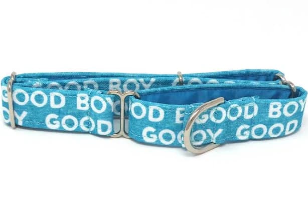 Good Boy Blue and White CANVAS Dog Collar (Martingale, Buckle, or Tag)