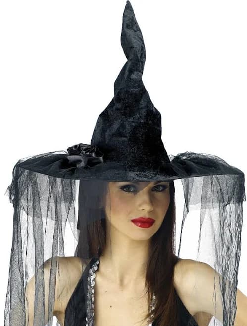 Deluxe Winding Witch Hat with Rose & Veil