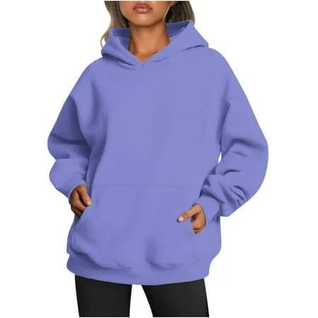 Titcea Hoodies for Women Oversized Solid Color Long Sleeve Fleece Sweatshirt Trendy Pullover Sweaters with Pockets, Women's, Size: Large, Purple