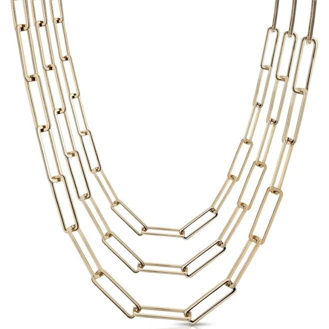 Triple Large Rectangle Link Chain Necklace