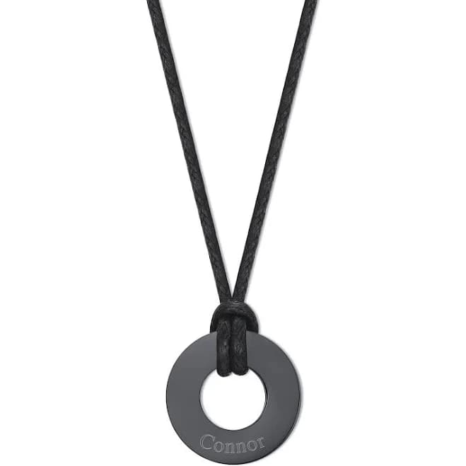 Custom Engraved Black Circle Pendant Necklace for Men