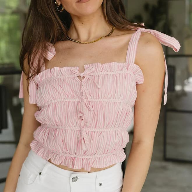Christina Cropped Stripe Tie Tank