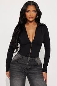 Elsie Collared Long Sleeve Top - Black | Fashion Nova