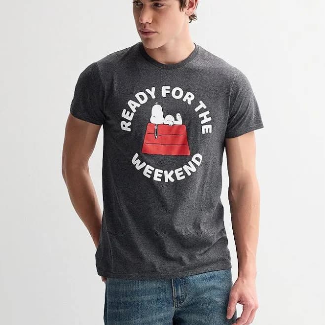 Men's Peanuts Snoopy "Ready For The Weekend" Graphic Tee, Size: Medium, Charcoal Heather