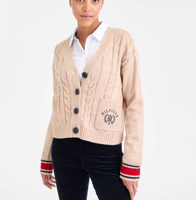Tommy Hilfiger Women's Cable-Knit Varsity Cardigan