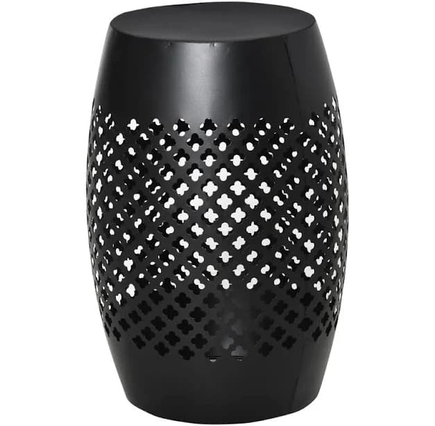 Outsunny 12.5" Steel Patio End Table, Round Hollow Drum Side Table, Accent Table for Indoor and Outdoor