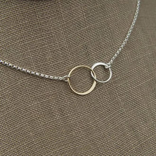 Sterling Silver & Bronze Interlocking Rings Necklace