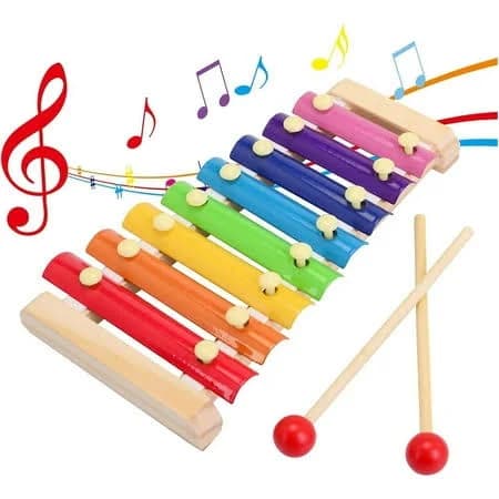 Fixdono Wooden Xylophone Children's Musical Instruments Toy Wooden 8 Keys Hand Knock with Mallets Preschool Educational Toys