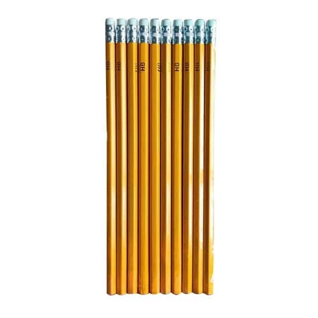 Yellow Hexagonal Wooden Pencils with Eraser - 10 Pcs, Ideal for Elementary Students, Comfortable Grip