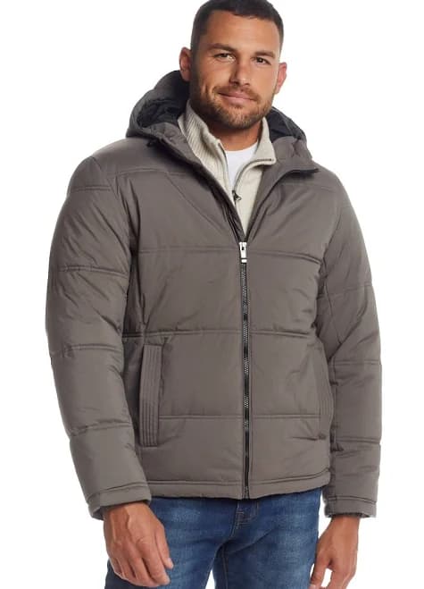 Weatherproof Men's Quilted Puffer Jacket with Attached Hood