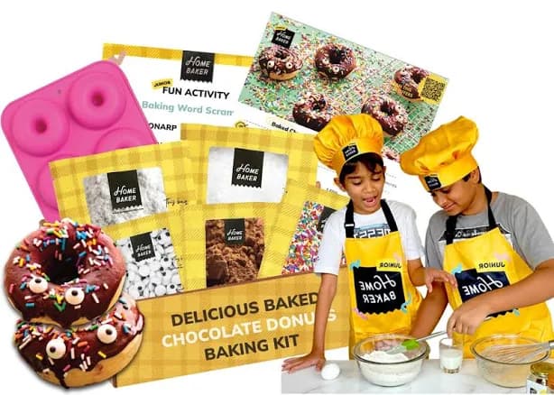DIY Chocolate Donuts Baking Kit: Free Apron & Activity Booklet included - Ideal for Christmas