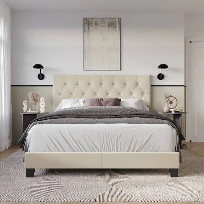 Home Design Dillon Tufted Upholstered Panel Bed