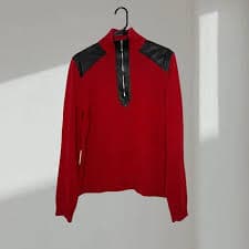 RARE Ralph Lauren Cotton Half-Zip Sweater with Leather Trim – Red (Women's XL)