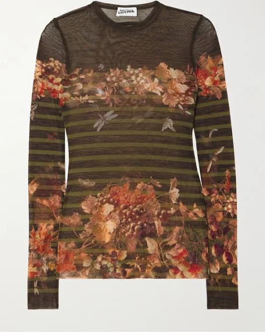 Jean Paul Gaultier Marinière Grape Printed Mesh Top - Women - Army green Tops - XXL