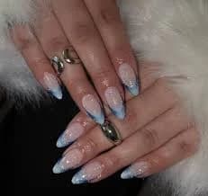 Luxury Press On Nails: Pink Glitter Ombre, Blue French Tip