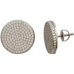 Iced-Out Round Silver Stud Earrings