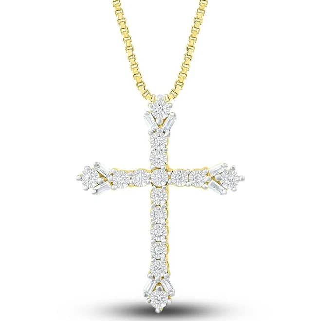 10K Yellow Gold 1/6 Ct TW Diamond Cross Necklace